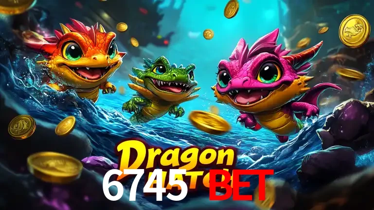 Arte promocional do jogo Dragon Hatch com três adoráveis dragões bebês nadando entre moedas de ouro, um dos slots mais divertidos para jogar no cassino 6745 BET.