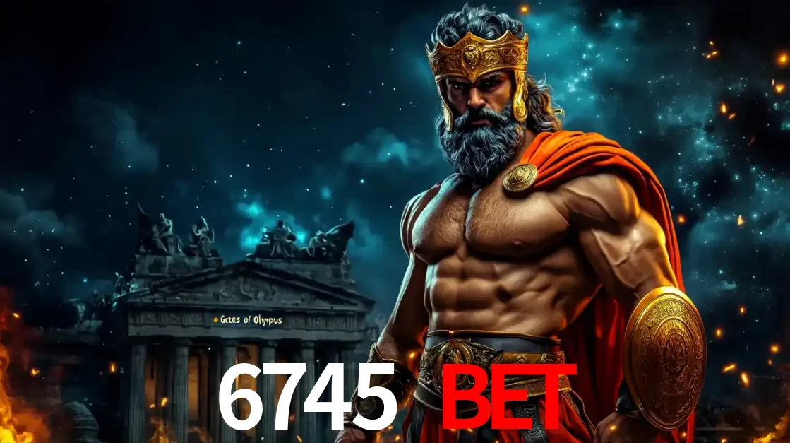 O poderoso Zeus do jogo de slot Gates of Olympus em frente ao seu templo, pronto para lançar multiplicadores divinos e prêmios épicos no cassino online 6745 BET.